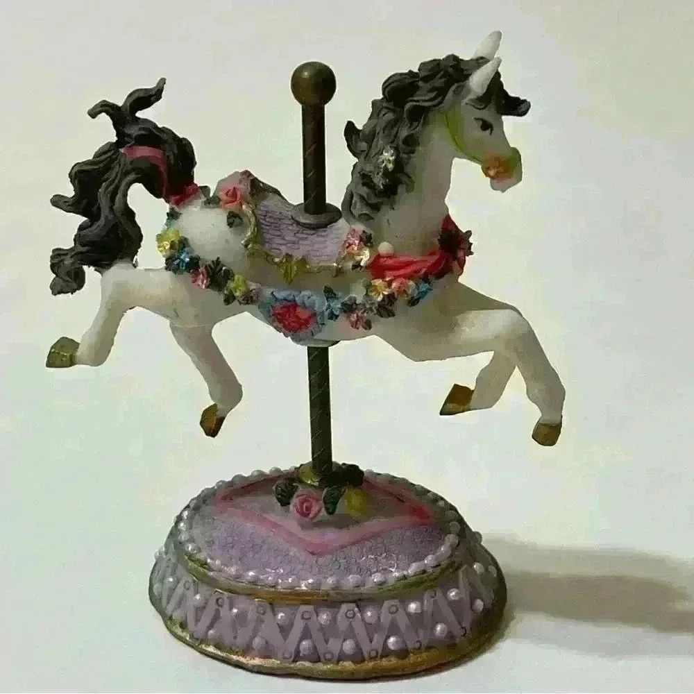 K's Collection Carousel Horse Figurine 4-3/4" tall Purple Roses
